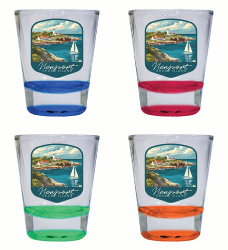 Newport Rhode Island Lighthouse on the Coast Design Souvenir 2 Ounce Shot Glass Round 4-Pack Multicolor 