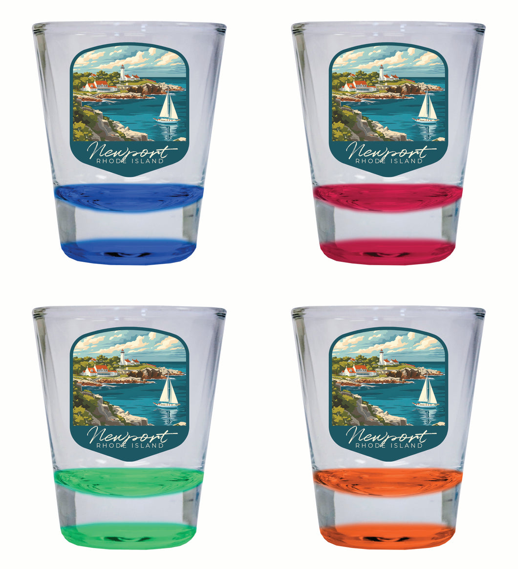 Newport Rhode Island Lighthouse on the Coast Design Souvenir 2 Ounce Shot Glass Round 4-Pack Multicolor 
