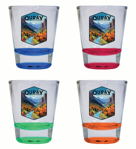 Ouray Colorado Mountain and River Design Souvenir 2 Ounce Shot Glass Round 4-Pack Multicolor 