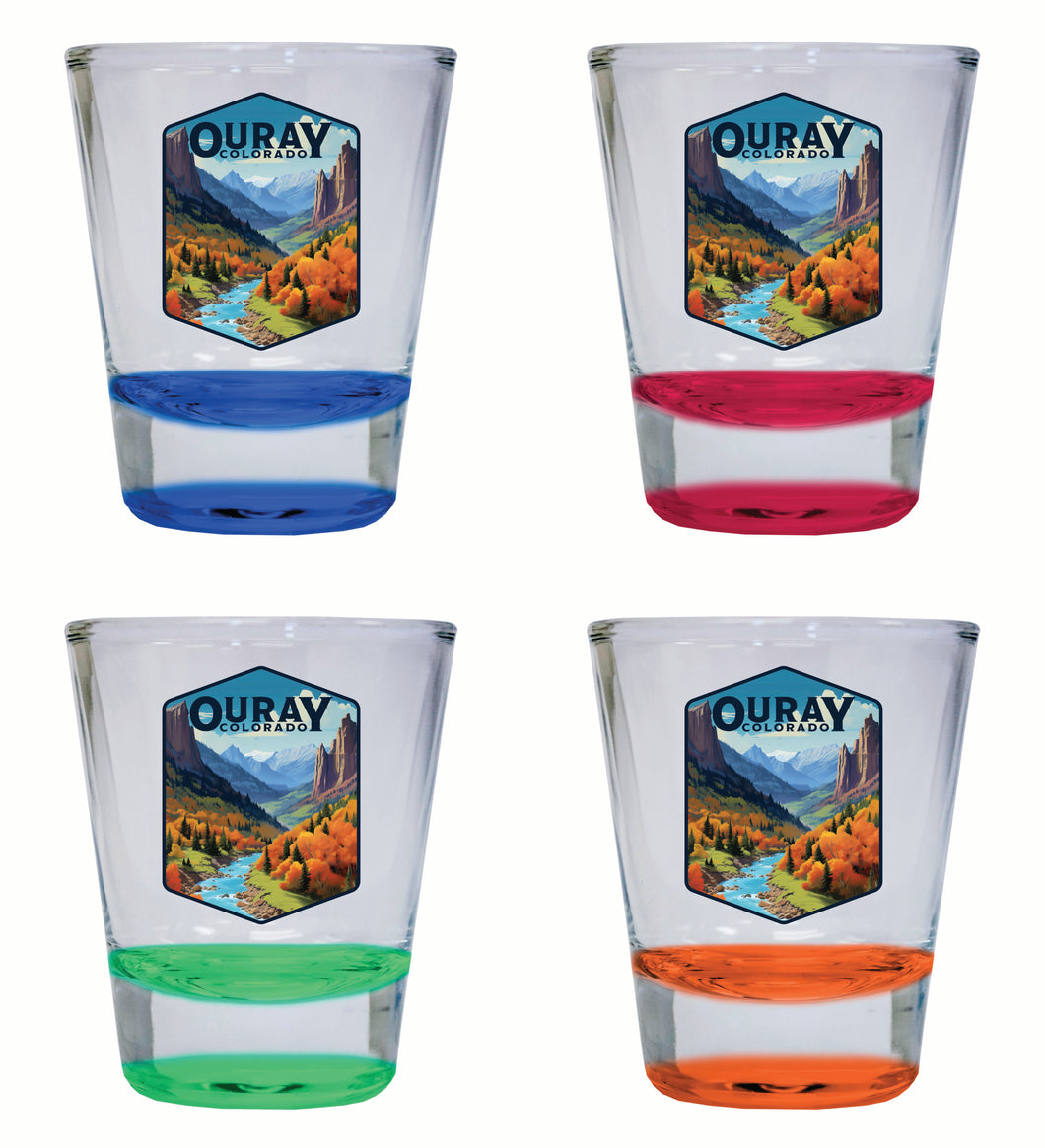 Ouray Colorado Mountain and River Design Souvenir 2 Ounce Shot Glass Round 4-Pack Multicolor 