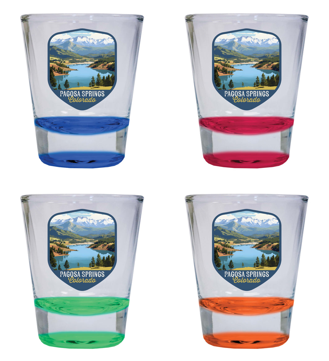 Pagosa Springs Colorado Design B Souvenir 2 Ounce Shot Glass Round 4-Pack Multicolor 