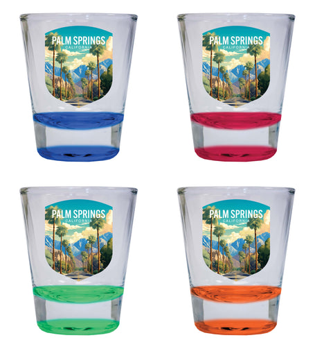 Palm Springs California Design A Souvenir 2 Ounce Shot Glass Round 4-Pack Multicolor 