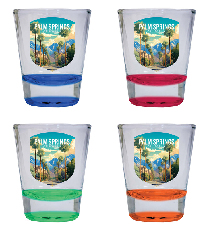 Palm Springs California Design A Souvenir 2 Ounce Shot Glass Round 4-Pack Multicolor 