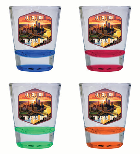 Pittsburgh Pennsylvania The Steel City Design Souvenir 2 Ounce Shot Glass Round 4-Pack Multicolor 