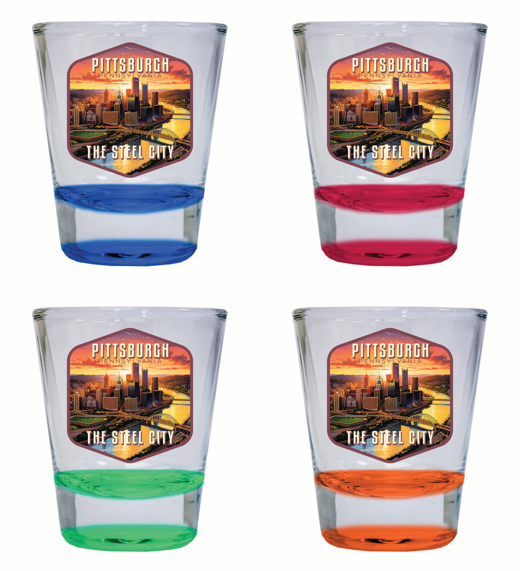 Pittsburgh Pennsylvania The Steel City Design Souvenir 2 Ounce Shot Glass Round 4-Pack Multicolor 