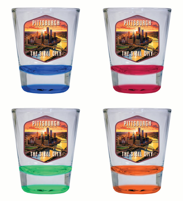 Pittsburgh Pennsylvania The Steel City Design Souvenir 2 Ounce Shot Glass Round 4-Pack Multicolor 