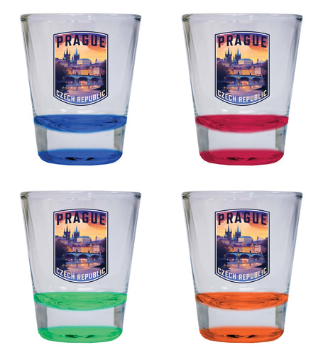 Prague Czech Republic Design B Souvenir 2 Ounce Shot Glass Round 4-Pack Multicolor 