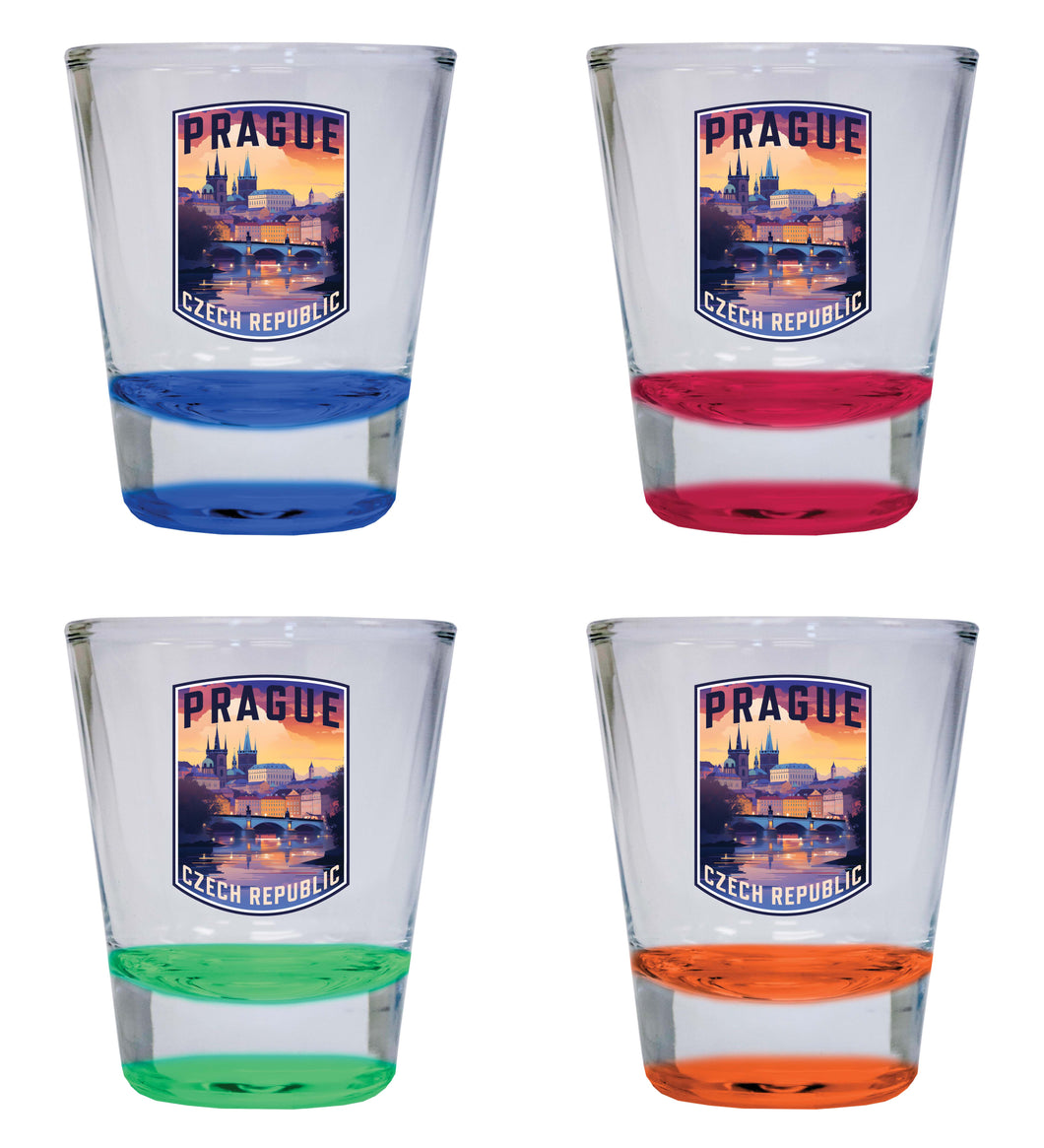 Prague Czech Republic Design B Souvenir 2 Ounce Shot Glass Round 4-Pack Multicolor 