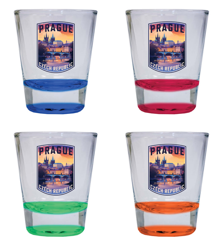 Prague Czech Republic Design B Souvenir 2 Ounce Shot Glass Round 4-Pack Multicolor 