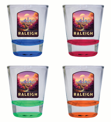 Raleigh North Carolina City of Oaks Design Souvenir 2 Ounce Shot Glass Round 4-Pack Multicolor 