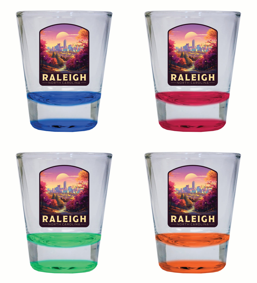 Raleigh North Carolina City of Oaks Design Souvenir 2 Ounce Shot Glass Round 4-Pack Multicolor 