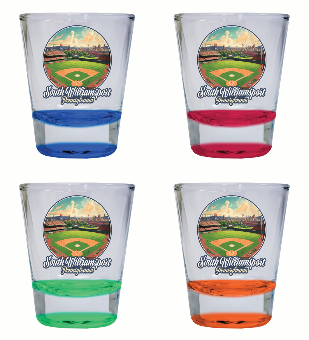 South Williamsport Pennsylvania Baseball Diamond Design Souvenir 2 Ounce Shot Glass Round 4-Pack Multicolor 