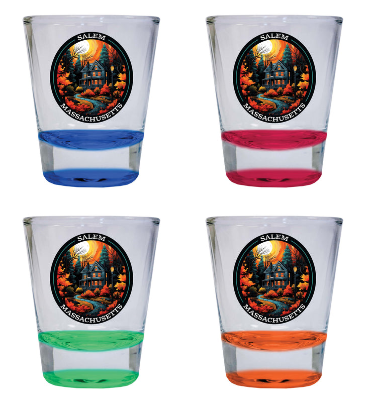 Salem Massachussettes Design B Souvenir 2 Ounce Shot Glass Round 4-Pack Multicolor 