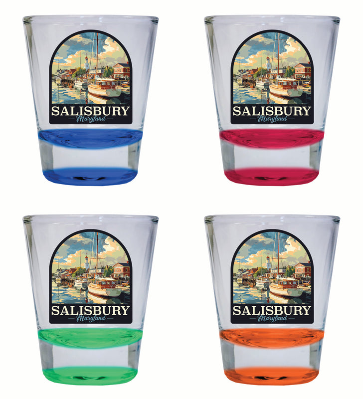 Salisbury Maryland Port of Salisbury Marina Design Souvenir 2 Ounce Shot Glass Round 4-Pack Multicolor 