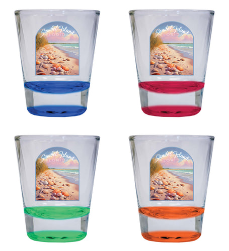 Sanibel Island Florida Design B Souvenir 2 Ounce Shot Glass Round 4-Pack Multicolor 