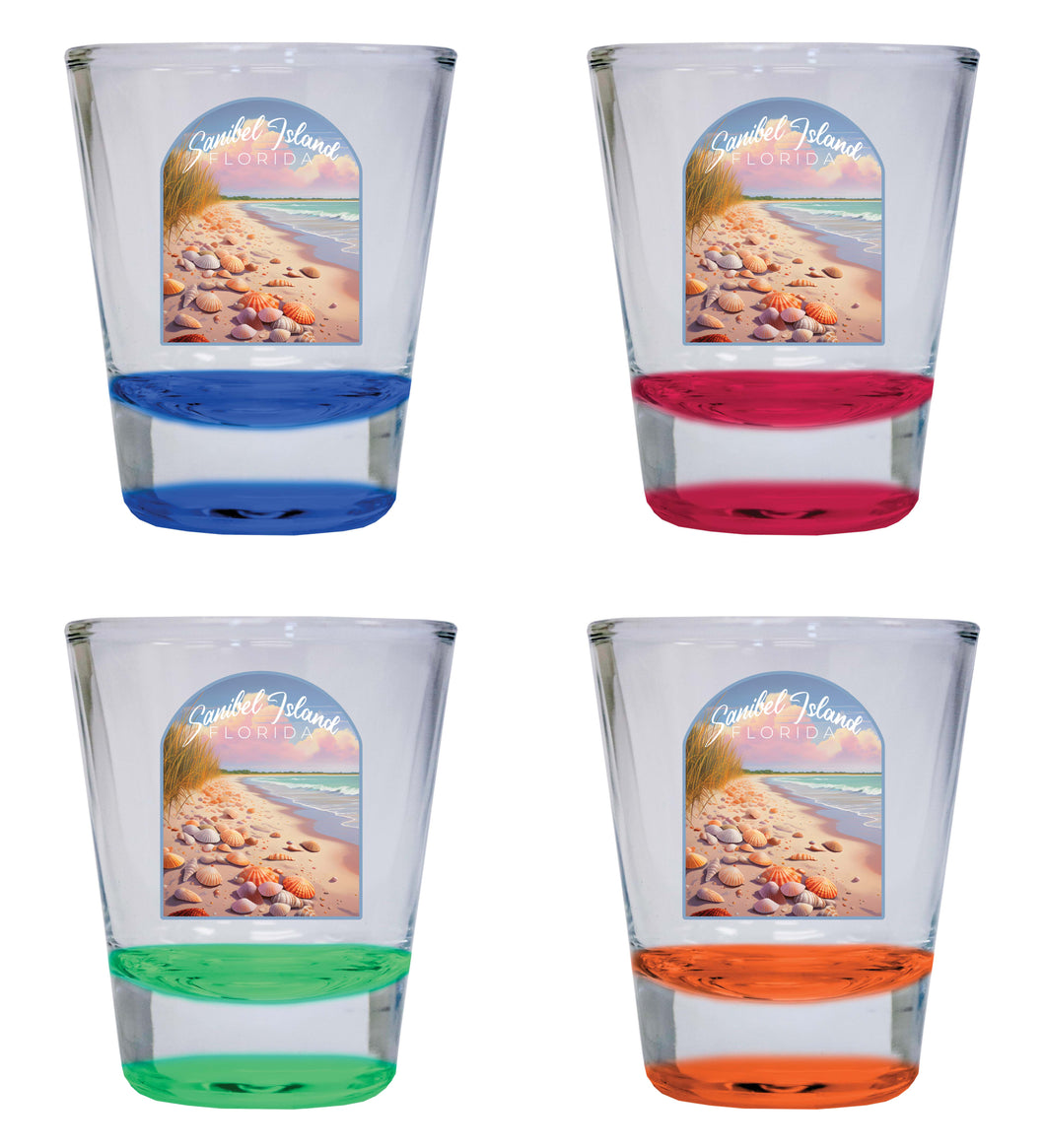Sanibel Island Florida Design B Souvenir 2 Ounce Shot Glass Round 4-Pack Multicolor 