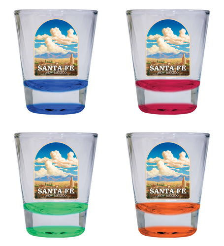 Santa Fe New Mexico Design A Souvenir 2 Ounce Shot Glass Round 4-Pack Multicolor 