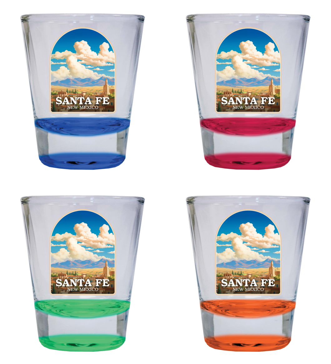 Santa Fe New Mexico Design A Souvenir 2 Ounce Shot Glass Round 4-Pack Multicolor 