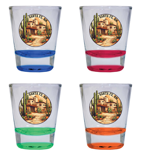 Santa Fe New Mexico Design D Souvenir 2 Ounce Shot Glass Round 4-Pack Multicolor 