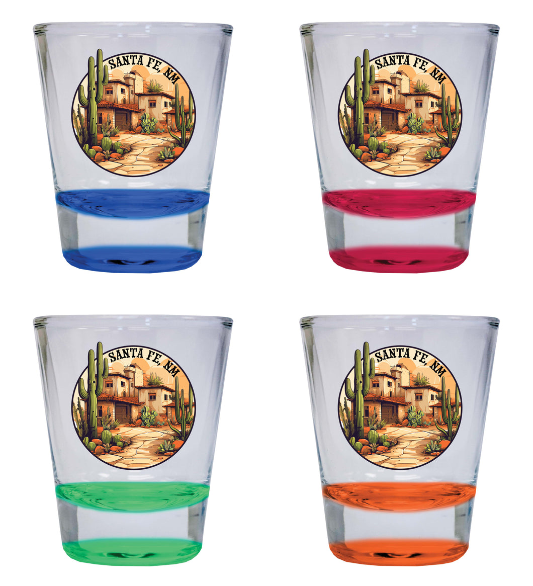 Santa Fe New Mexico Design D Souvenir 2 Ounce Shot Glass Round 4-Pack Multicolor 
