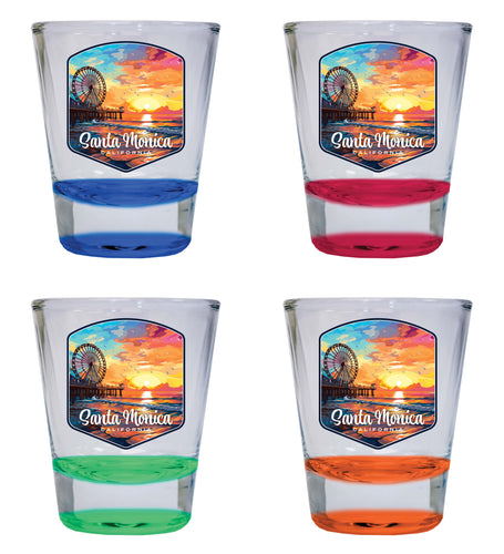 Santa Monica California Design A Souvenir 2 Ounce Shot Glass Round 4-Pack Multicolor 