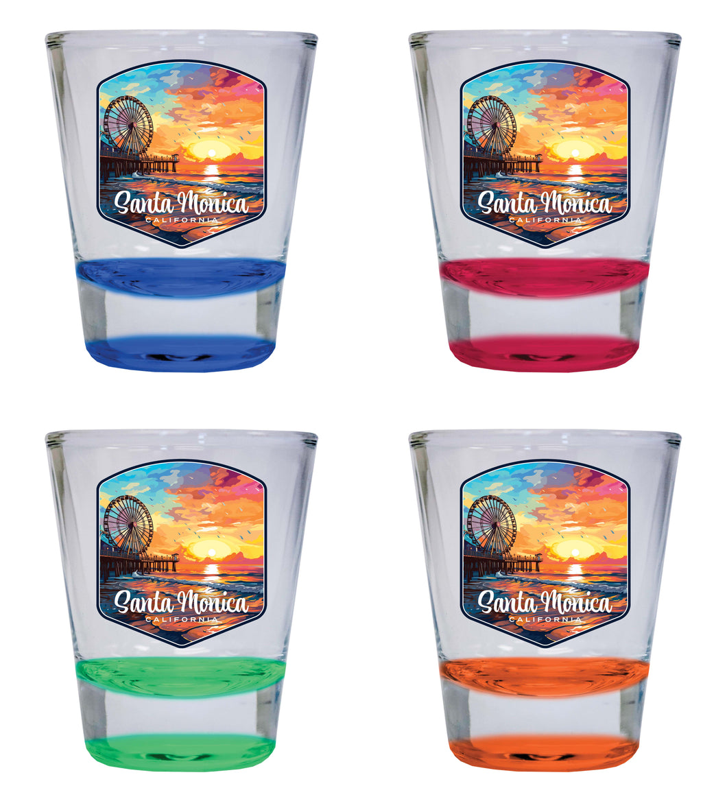 Santa Monica California Design A Souvenir 2 Ounce Shot Glass Round 4-Pack Multicolor 