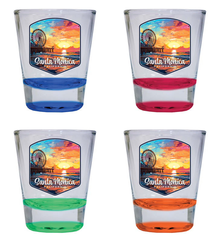 Santa Monica California Design A Souvenir 2 Ounce Shot Glass Round 4-Pack Multicolor 