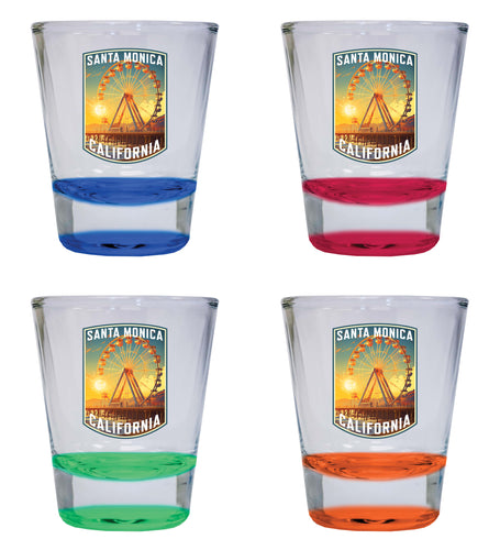 Santa Monica California Design C Souvenir 2 Ounce Shot Glass Round 4-Pack Multicolor 