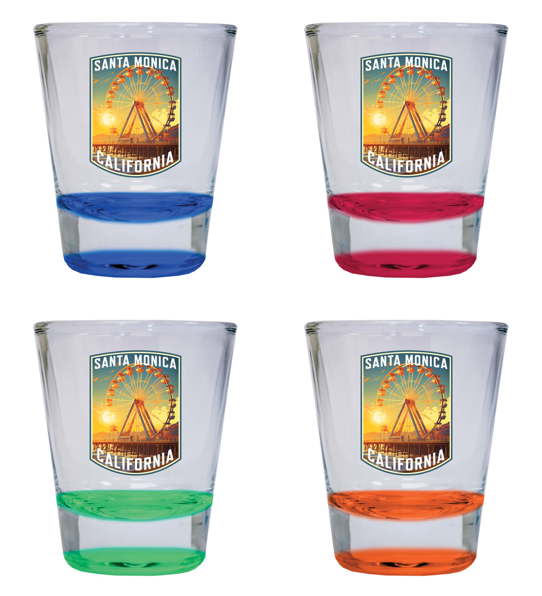 Santa Monica California Design C Souvenir 2 Ounce Shot Glass Round 4-Pack Multicolor 