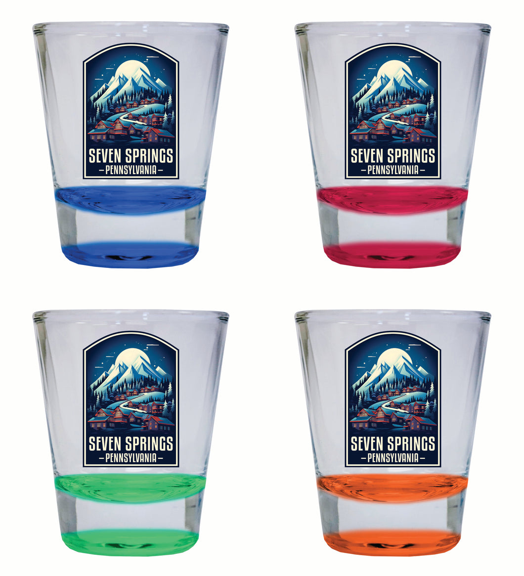 Seven Springs Pennsylvania Snowy Village Design Souvenir 2 Ounce Shot Glass Round 4-Pack Multicolor 