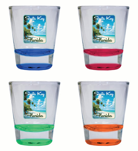 Siesta Key Beach Florida Tropical Beach Design Souvenir 2 Ounce Shot Glass Round 4-Pack Multicolor 