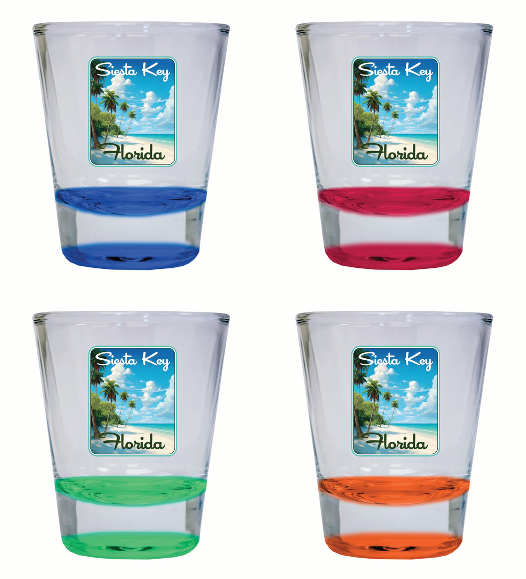 Siesta Key Beach Florida Tropical Beach Design Souvenir 2 Ounce Shot Glass Round 4-Pack Multicolor 