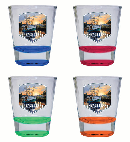 Sneads Ferry North Carolina Shrimp Boat Design Souvenir 2 Ounce Shot Glass Round 4-Pack Multicolor 