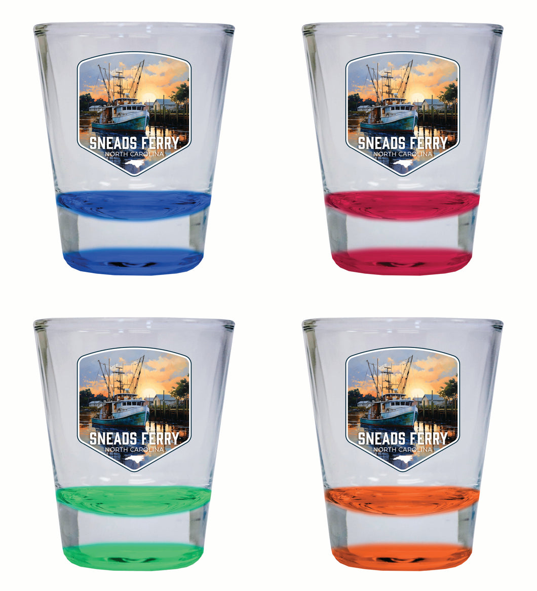 Sneads Ferry North Carolina Shrimp Boat Design Souvenir 2 Ounce Shot Glass Round 4-Pack Multicolor 