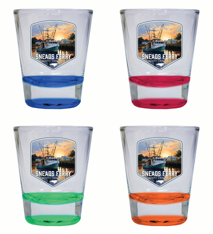 Sneads Ferry North Carolina Shrimp Boat Design Souvenir 2 Ounce Shot Glass Round 4-Pack Multicolor 
