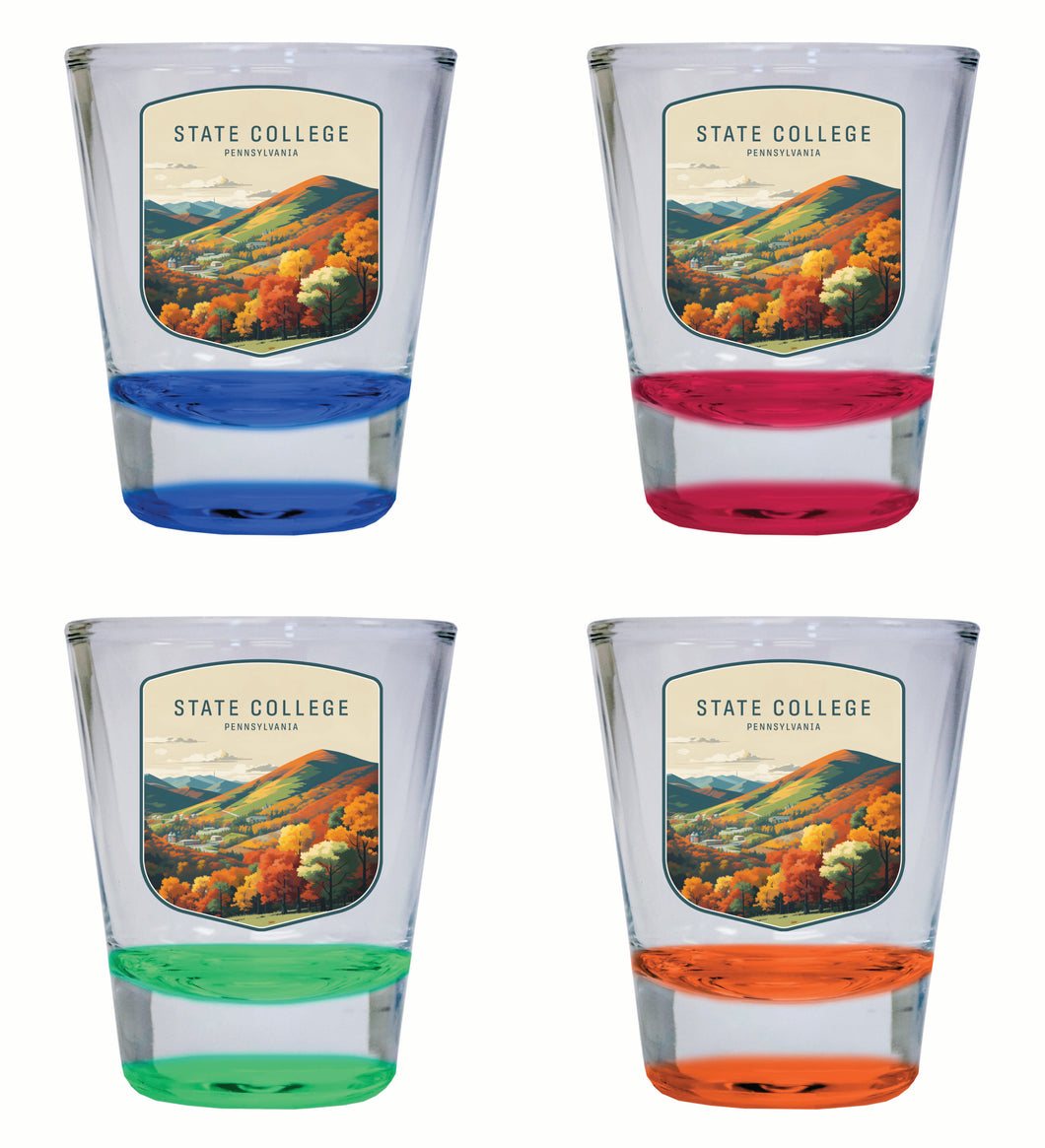 State College Pennsylvania Autumn Mountains Design Souvenir 2 Ounce Shot Glass Round 4-Pack Multicolor 