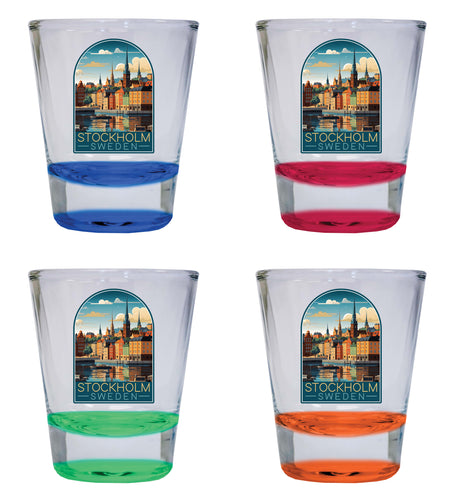 Stockholm Sweden Design A Souvenir 2 Ounce Shot Glass Round 4-Pack Multicolor 