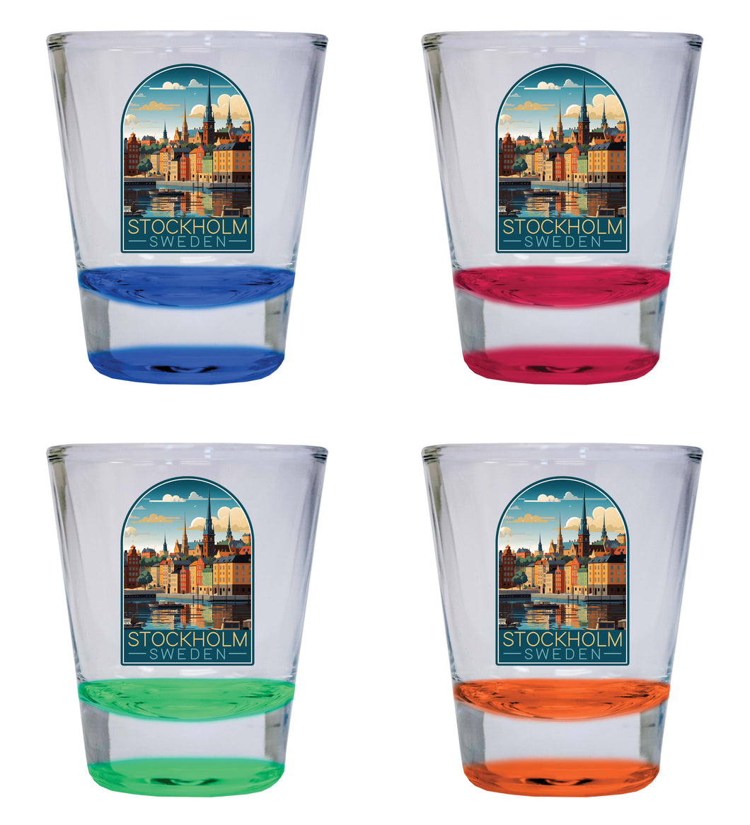 Stockholm Sweden Design A Souvenir 2 Ounce Shot Glass Round 4-Pack Multicolor 