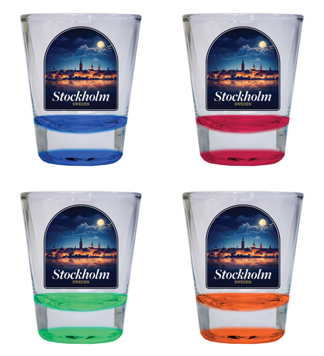 Stockholm Sweden Design B Souvenir 2 Ounce Shot Glass Round 4-Pack Multicolor 