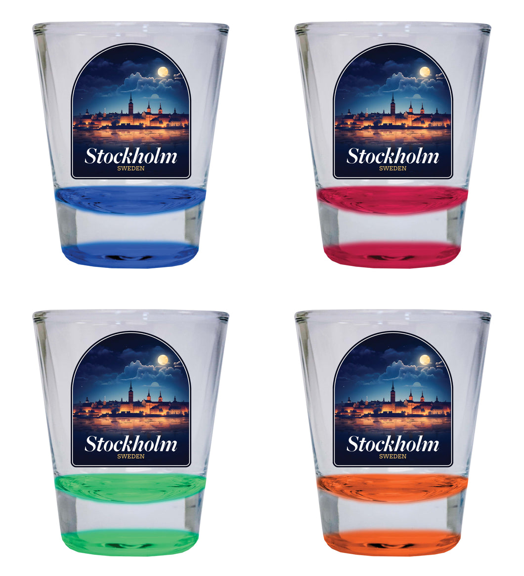 Stockholm Sweden Design B Souvenir 2 Ounce Shot Glass Round 4-Pack Multicolor 