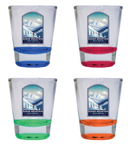 Sugar Mountain North Carolina Design B Souvenir 2 Ounce Shot Glass Round 4-Pack Multicolor 