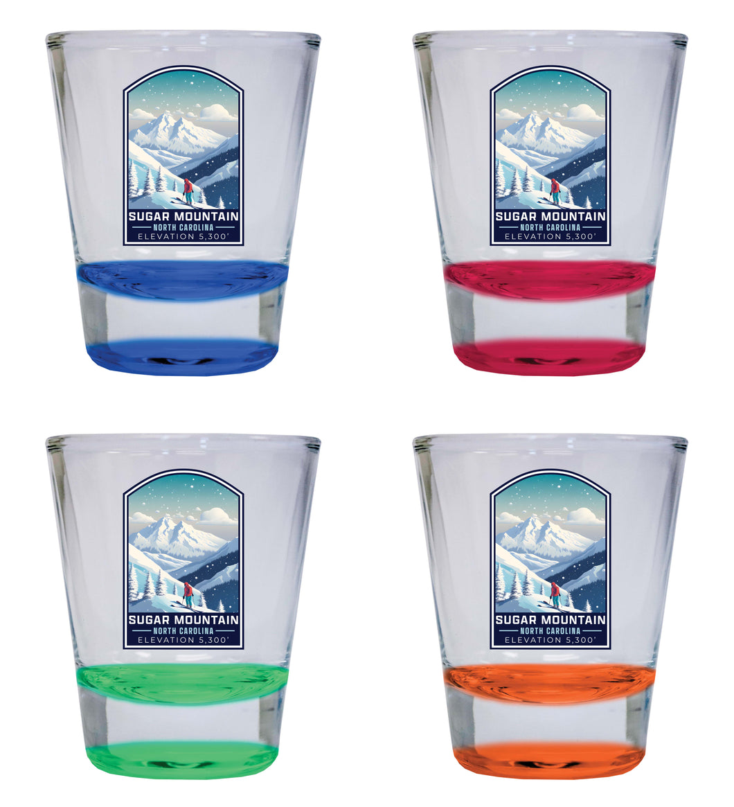 Sugar Mountain North Carolina Design B Souvenir 2 Ounce Shot Glass Round 4-Pack Multicolor 