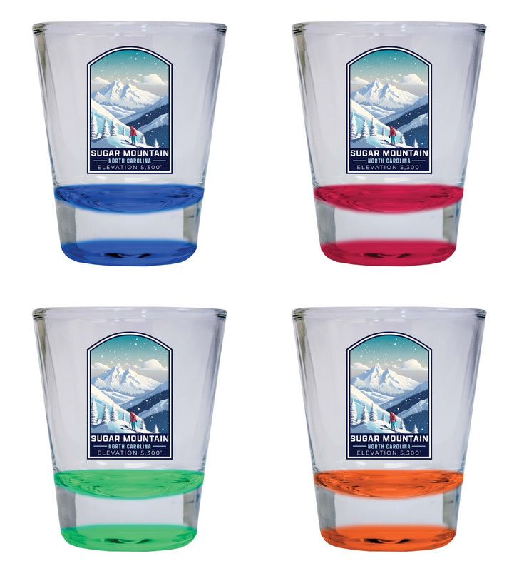 Sugar Mountain North Carolina Design B Souvenir 2 Ounce Shot Glass Round 4-Pack Multicolor 