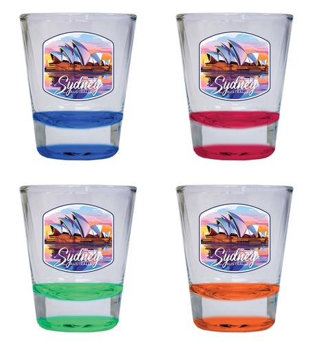 Sydney Australia Design A Souvenir 2 Ounce Shot Glass Round 4-Pack Multicolor 