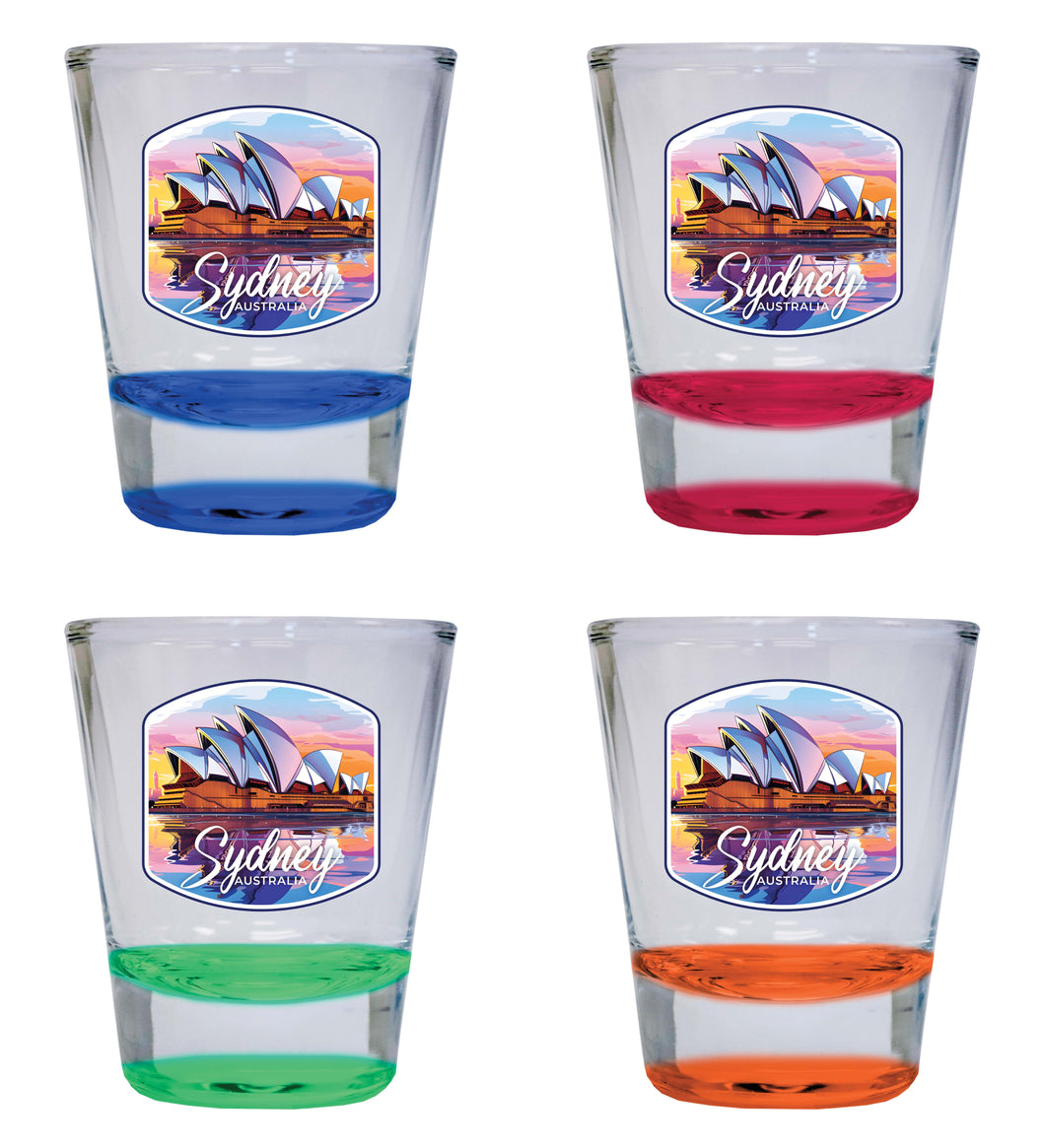 Sydney Australia Design A Souvenir 2 Ounce Shot Glass Round 4-Pack Multicolor 