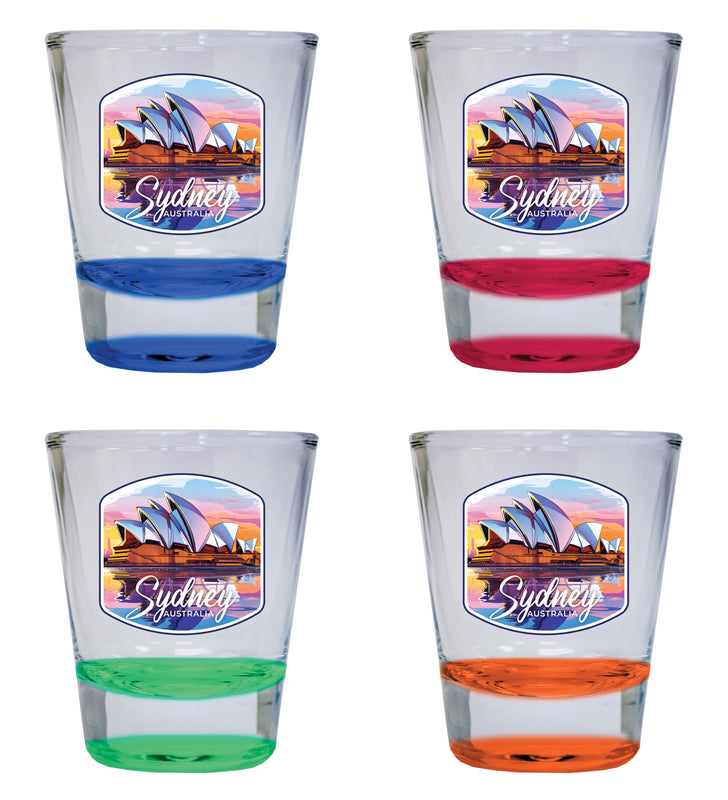 Sydney Australia Design A Souvenir 2 Ounce Shot Glass Round 4-Pack Multicolor 