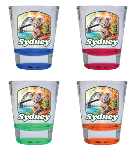 Sydney Australia Design C Souvenir 2 Ounce Shot Glass Round 4-Pack Multicolor 