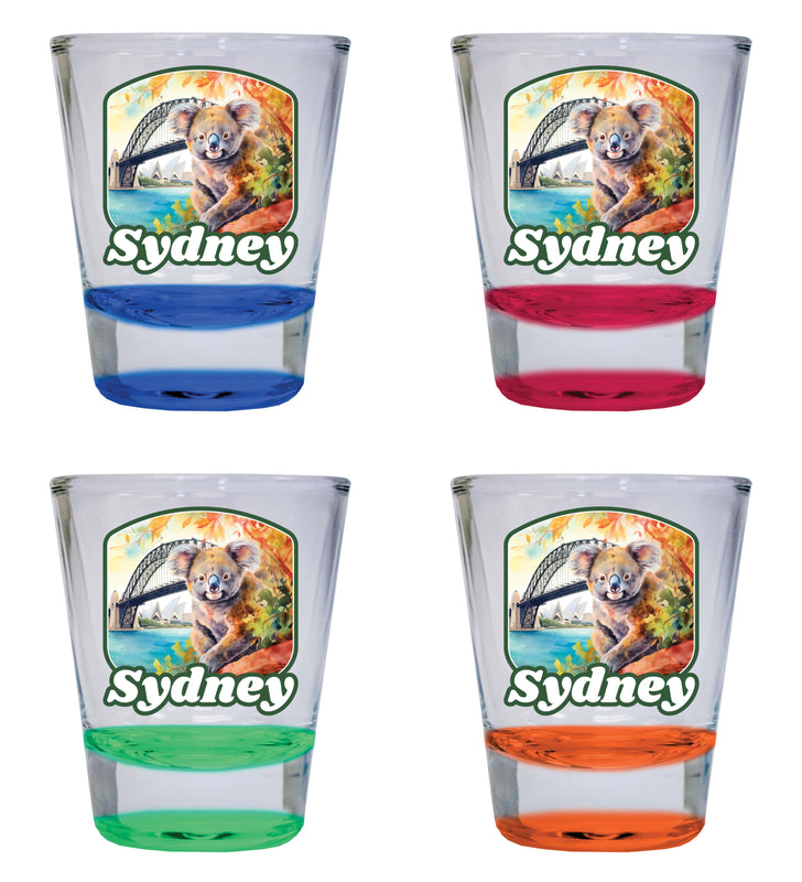 Sydney Australia Design C Souvenir 2 Ounce Shot Glass Round 4-Pack Multicolor 
