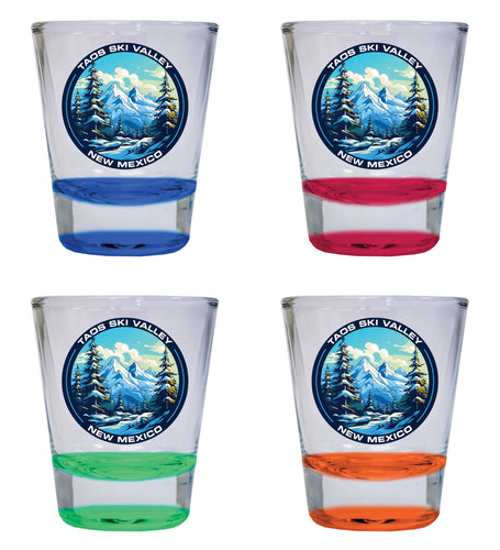 Taos Ski Valley Design A Souvenir 2 Ounce Shot Glass Round 4-Pack Multicolor 