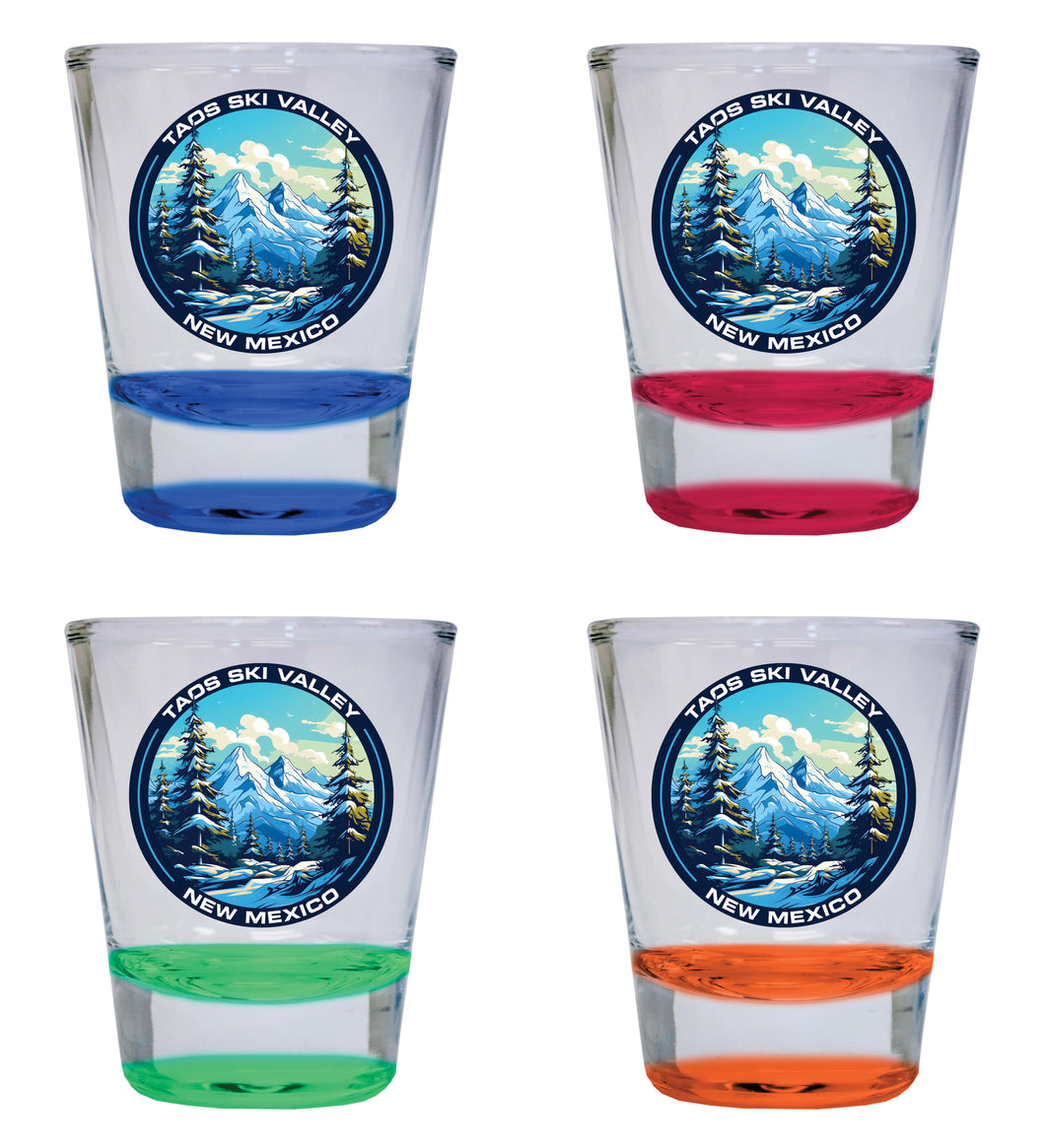 Taos Ski Valley Design A Souvenir 2 Ounce Shot Glass Round 4-Pack Multicolor 